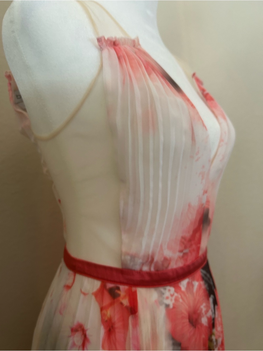 Vintage Y2K Sexy bebe Pink Floral Pleated V-Neck High-Low Rare Dress - Picture 6 of 13